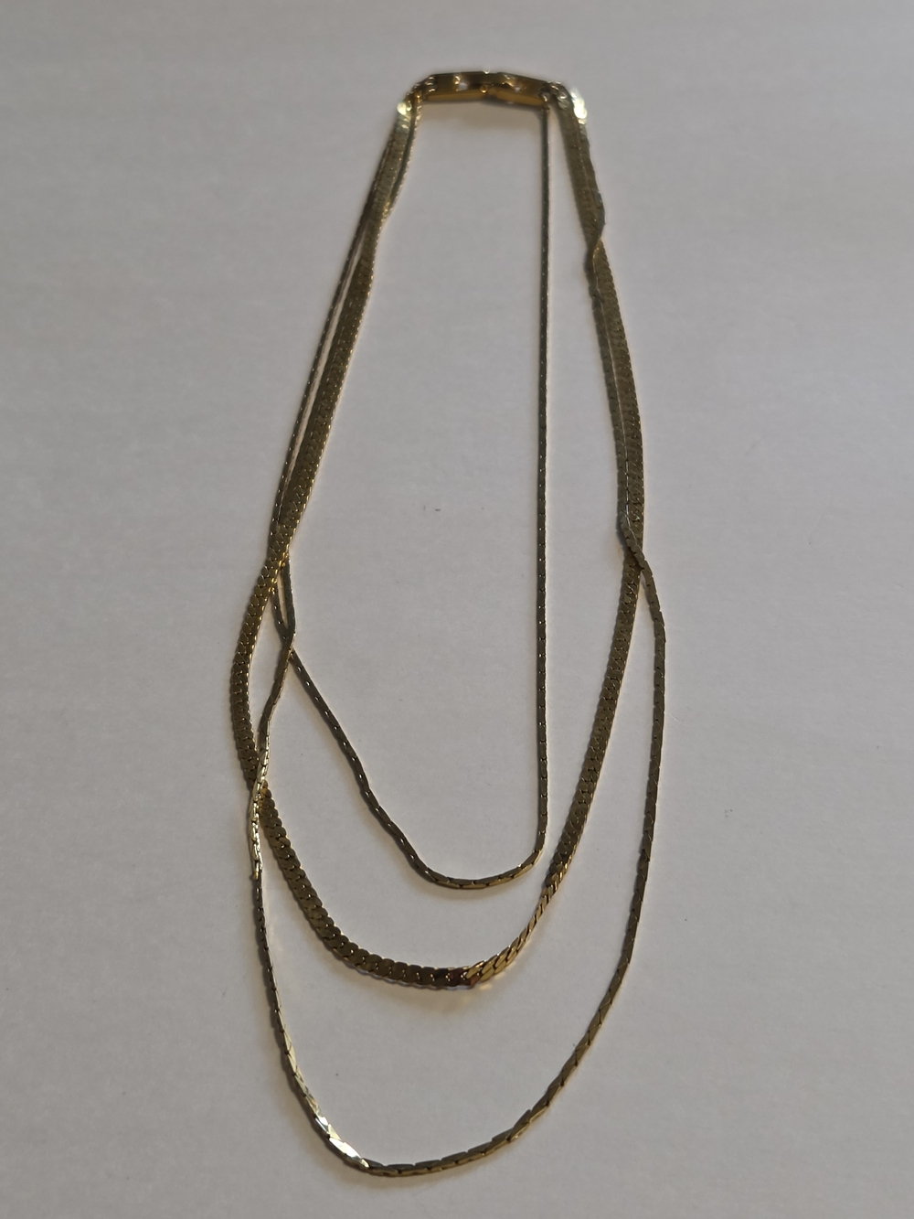 Vtg Monet 3-Strand Gold-Tone Herringbone Chain Layered Necklace